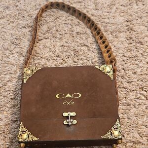 Elegant Brown and Gold Shoulder Bag with Braided Strap